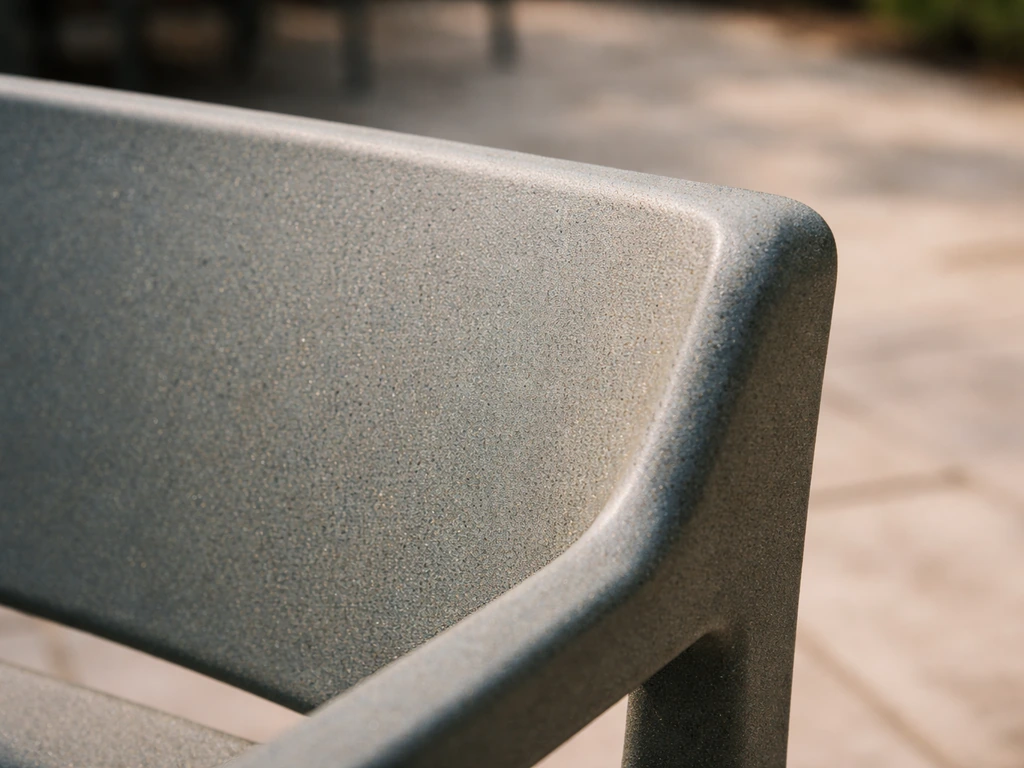 Macro close-up of molded UV-resistant fiberglass-reinforced polypropylene resin surface outdoors
