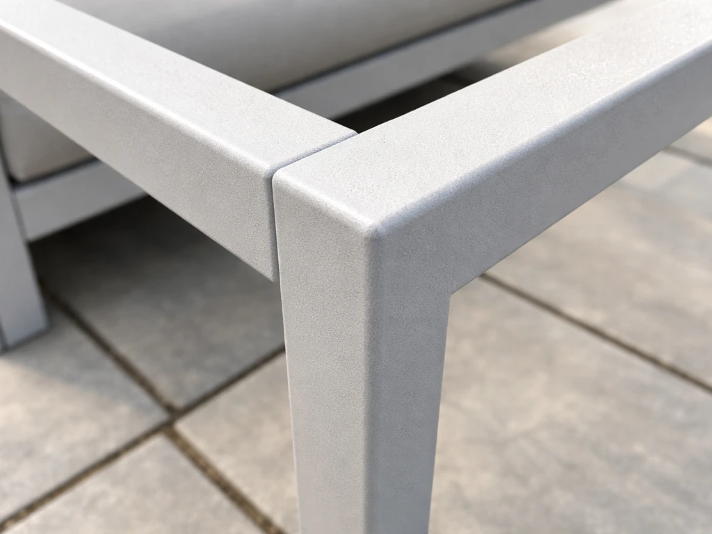 Close-up of a matte powder-coated aluminum frame corner showing smooth finish and sturdy joinery.