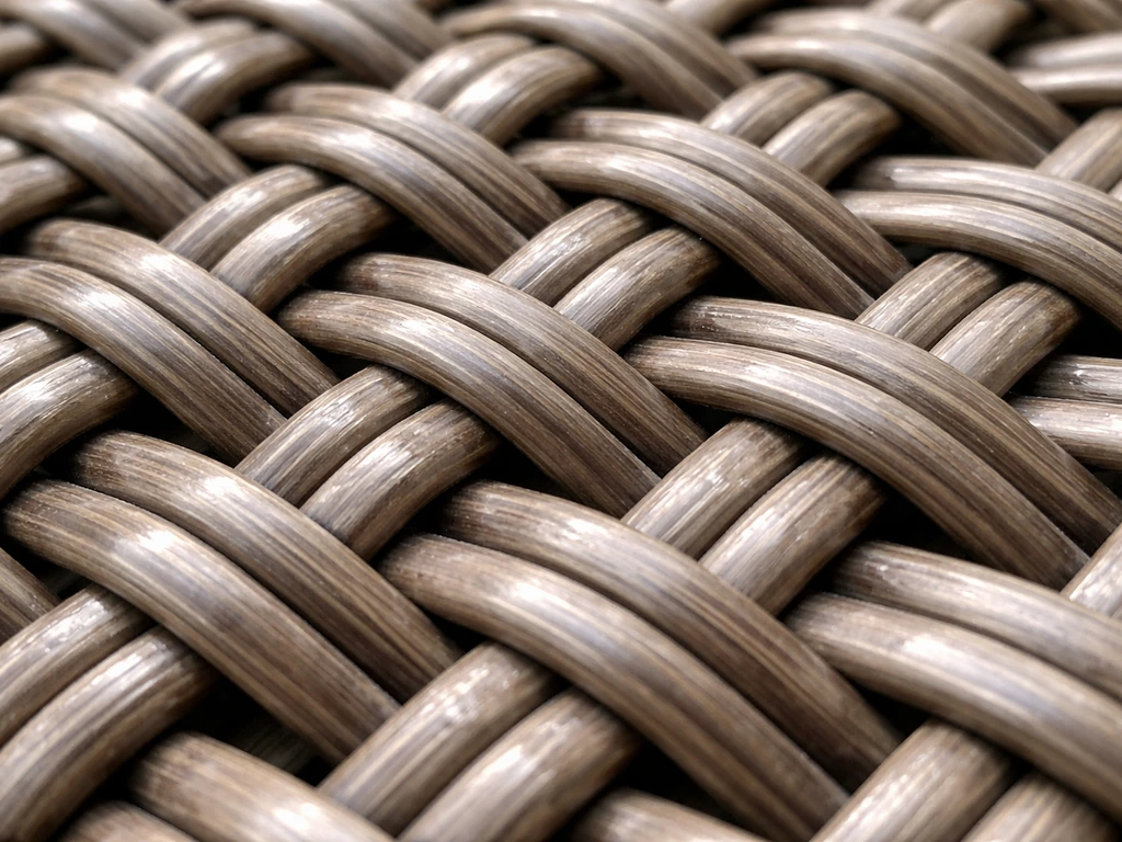 Close-up of HDPE resin wicker strands showing an all-weather weave texture and pattern.