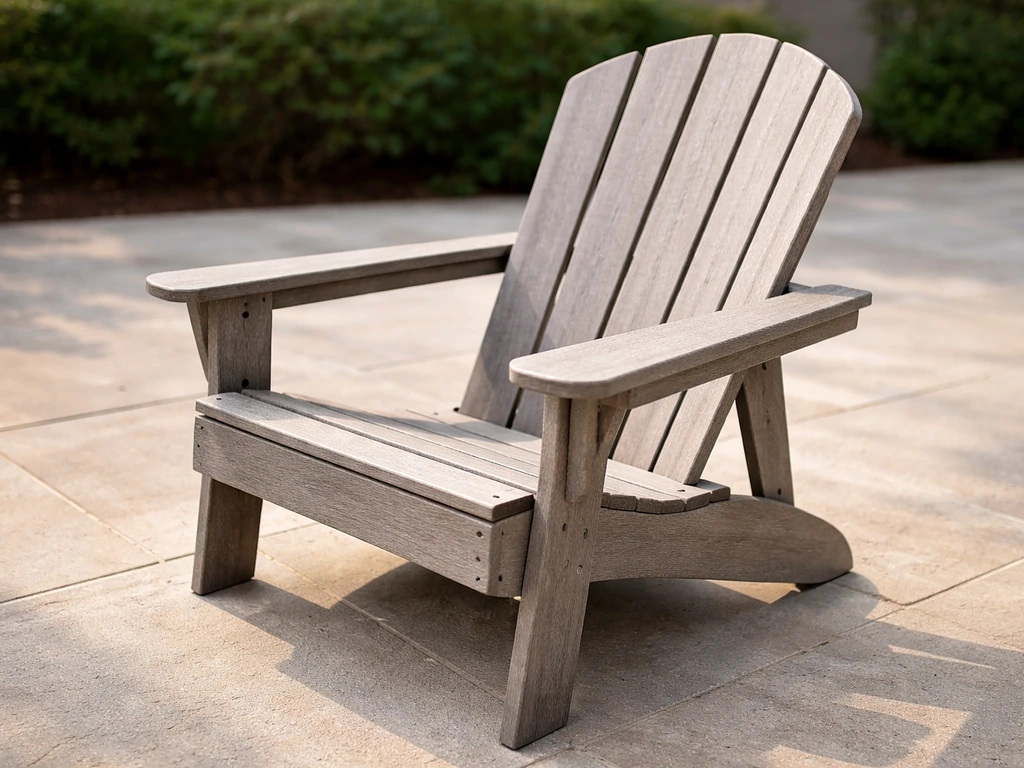 Close-up of an Adirondack-style chair showing armrests and deep seat for comfort and ergonomics