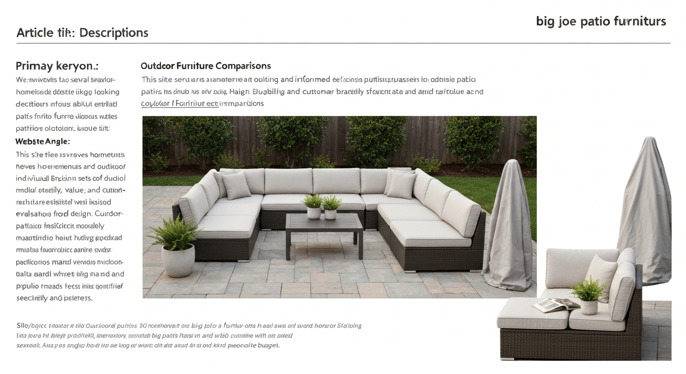 Modern modular outdoor sectional on a patio in neutral Sunbrella-like fabric, shown in warm late-afternoon light with a low coffee table and potted plants.