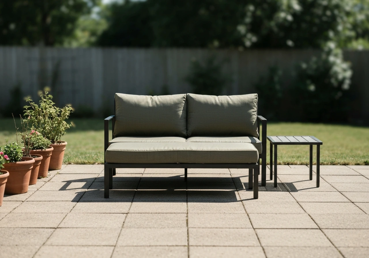 Wide patio view with affordable-looking Giantex-style outdoor conversation set in natural light