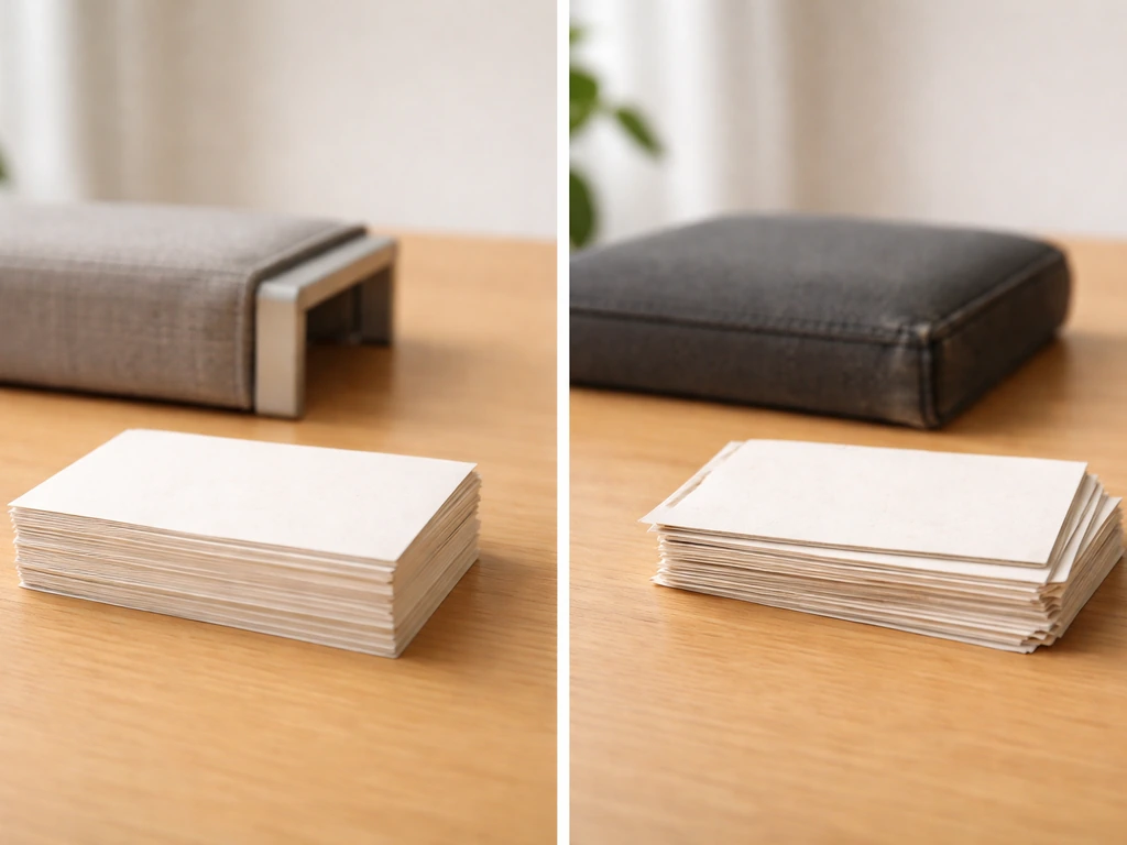 Minimal desk scene showing two neatly arranged sets of review notes about product durability and outdoor wear.